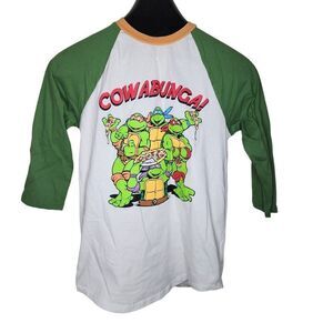 BoxLunch TMNT Teenage Mutant Ninja Turtles Baseball Raglan Tshirt Womens XS Gree